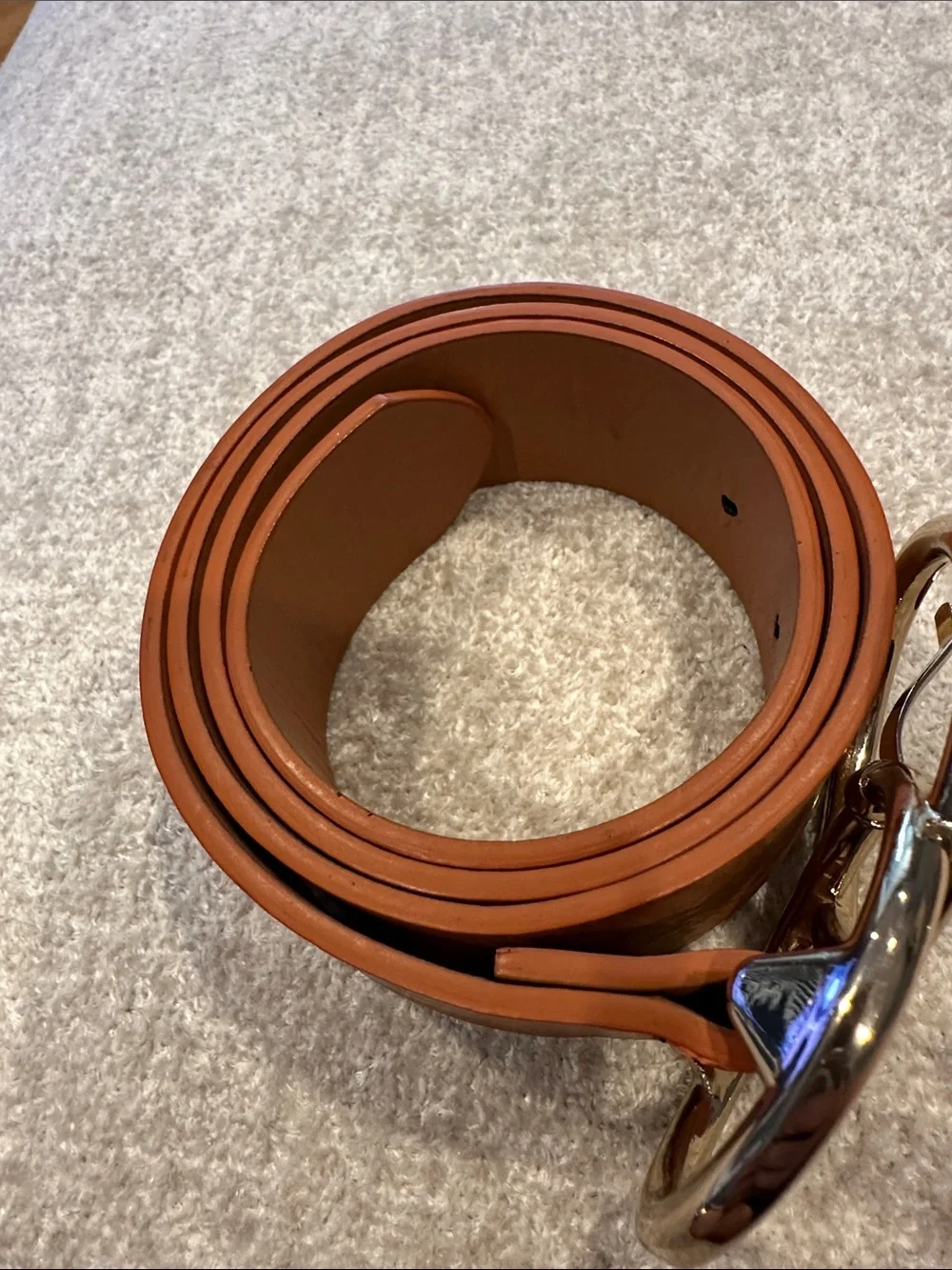Women's Tan Leather Double-Ring Belt with Silver Buckle NWOT